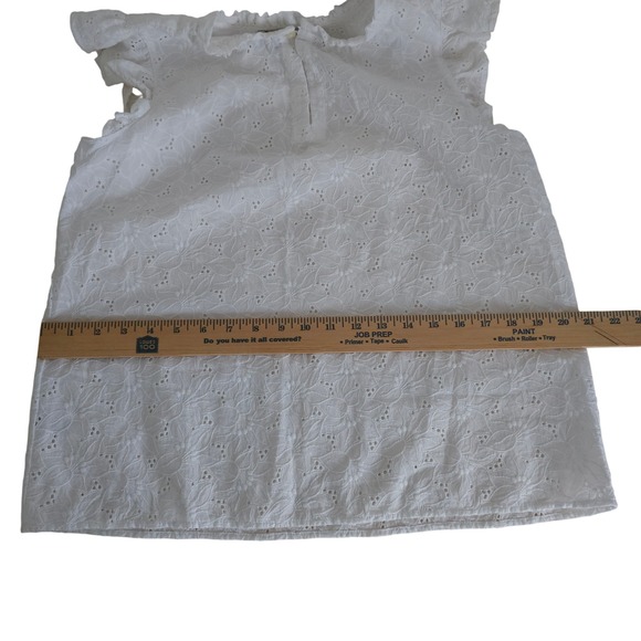 LOFT White Eyelet Lace Blouse Ruffled Sleeve M Cottagecore Boho Coastal Top - Picture 10 of 15